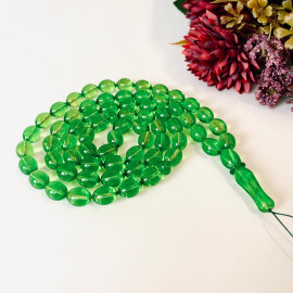 Baltic Amber Green Round Beads Rosary made of one stone 99 beads 21.4 grams