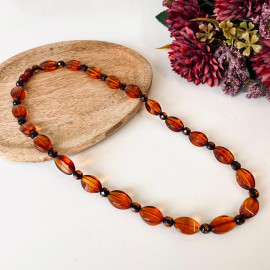Amber Necklace Red Color Amber Round Beads...