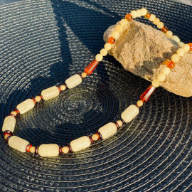 🎥 White and Cognac Baltic Amber Necklace