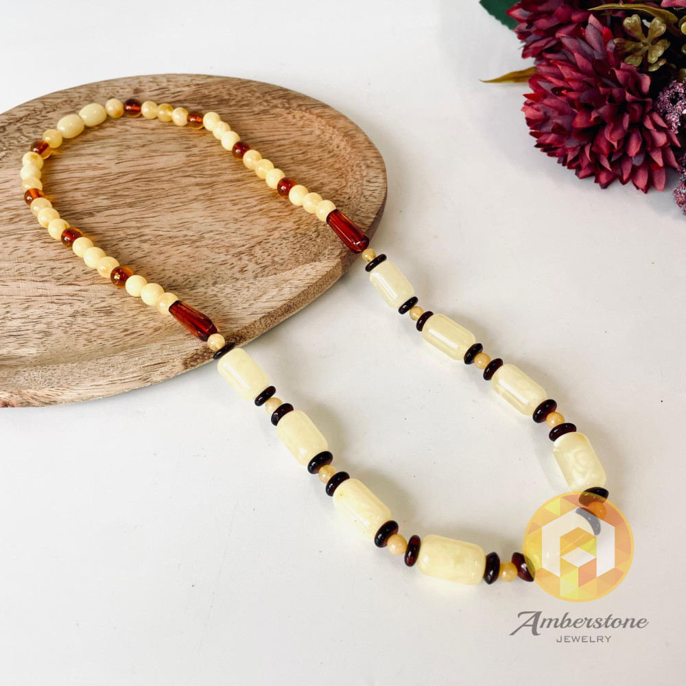 White and Cognac Baltic Amber Necklace