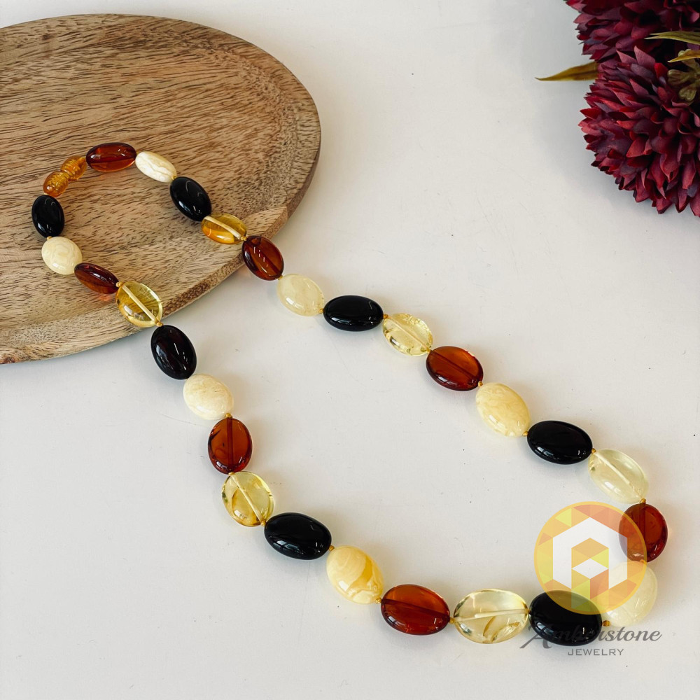 Multicolor Baltic Amber Necklace, Colorful Amber Necklace