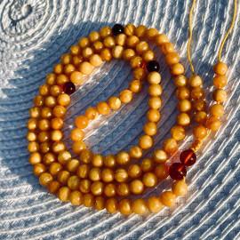 🎥 Egg Yolk Baltic Amber Mala Rosary Buddhist Mila Beads