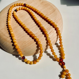 🎥 Egg Yolk Baltic Amber Mala Rosary Buddhist Mila Beads