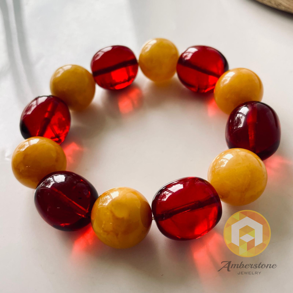 Red and Yellow Amber Beaded Bracelet Red and Yellow Amber Beaded Bracelet