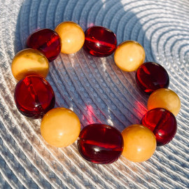 Red and Yellow Amber Beaded Bracelet