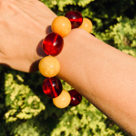 Red and Yellow Amber Beaded Bracelet