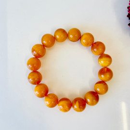 🎥 Orange Round Amber Bracelet, Premium Quality Natural Baltic Amber