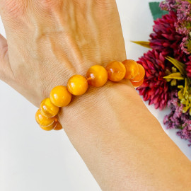 🎥 Orange Round Amber Bracelet, Premium Quality Natural Baltic Amber