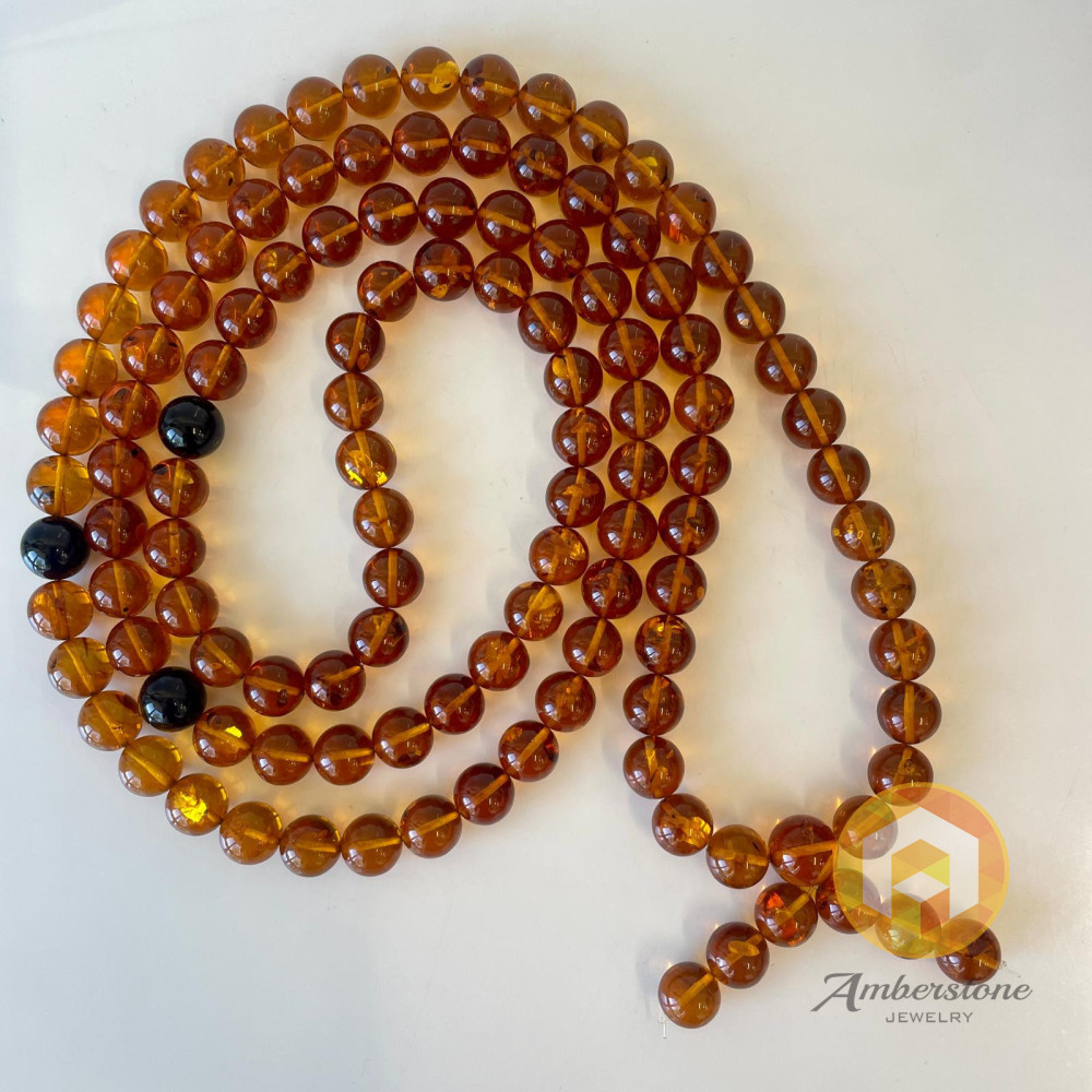 🎥 Gold Cognac Natural Amber Mala Buddhist Prayer 108 beads