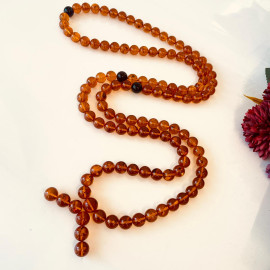 🎥 Gold Cognac Natural Amber Mala Buddhist Prayer 108 beads