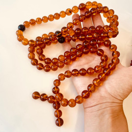 🎥 Gold Cognac Natural Amber Mala Buddhist Prayer 108 beads