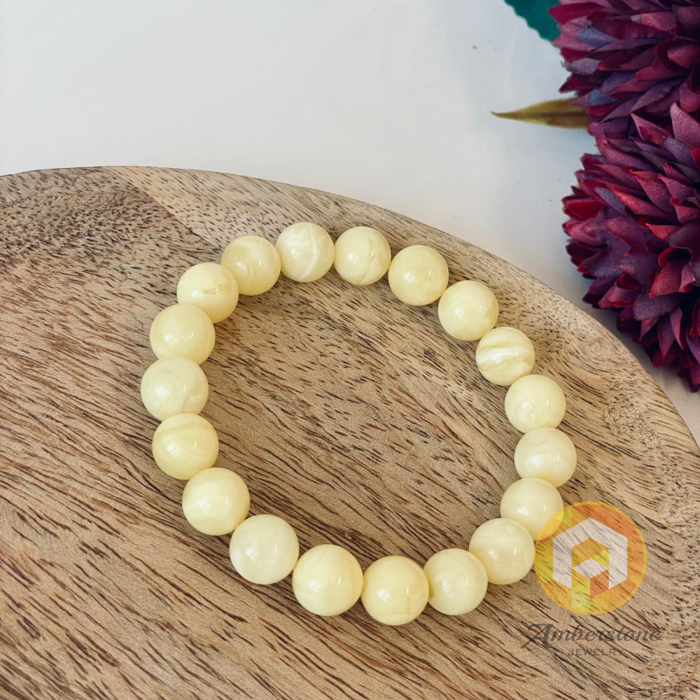 White Baltic Amber Beaded Bracelet, Beuatiful Jewelry