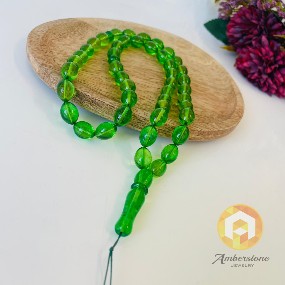 Green Natural Amber Islamic Prayer beads 12*14mm