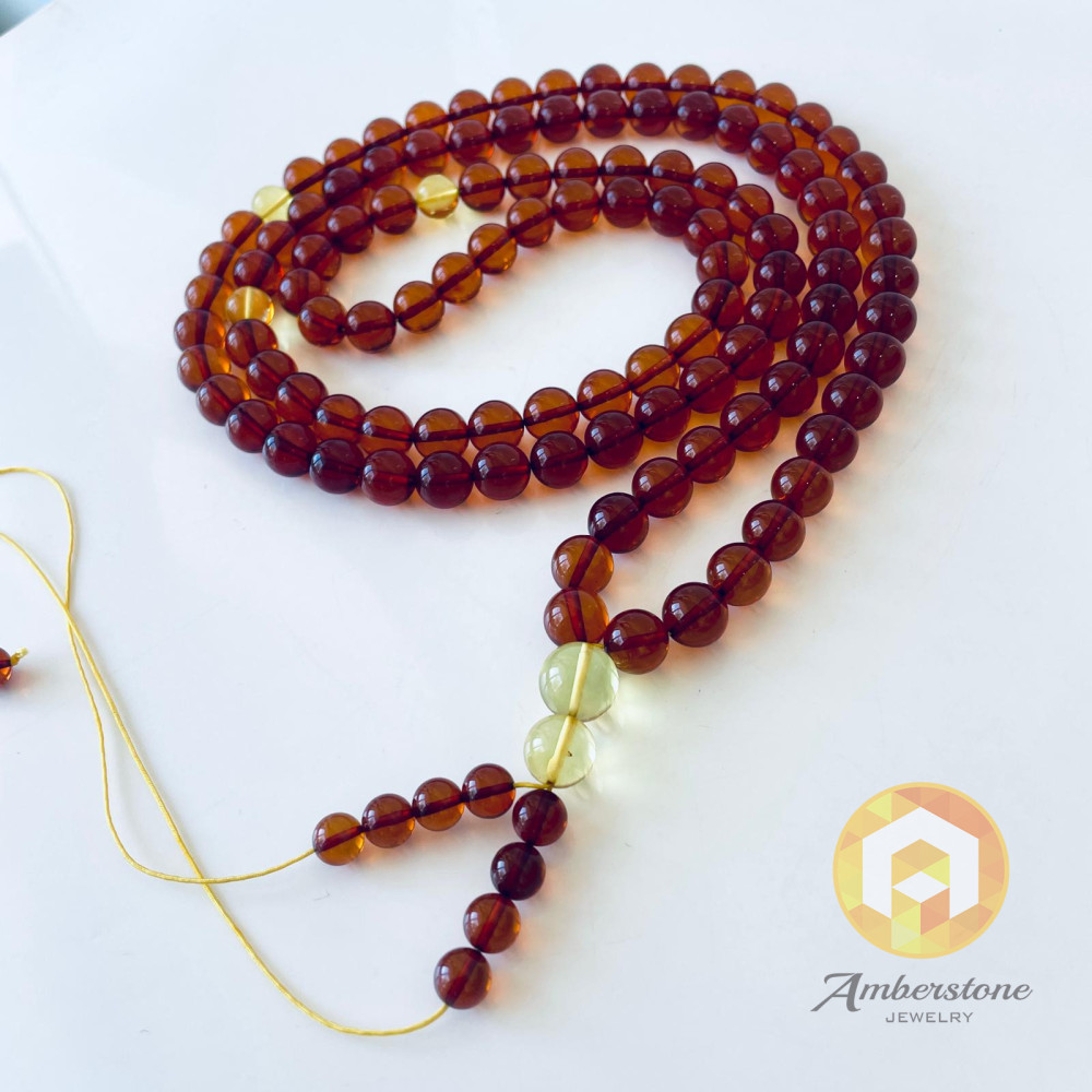 🎥 Tea Color Natural Amber Mala Buddhist Prayer, 108 beads