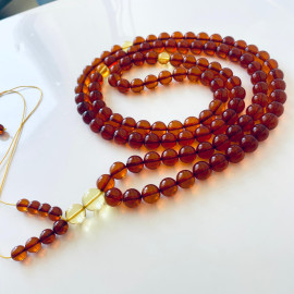 🎥 Tea Color Natural Amber Mala Buddhist Prayer, 108 beads
