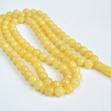 Intense Milky White Misbaha Rosary Pure 99 Baltic Amber Islamic Worry Beads