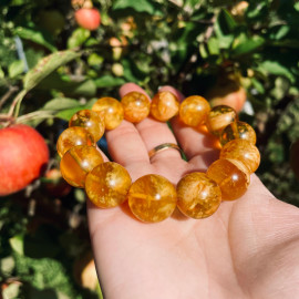 Orange Round Amber Bracelet, Amber Beaded Bracelet
