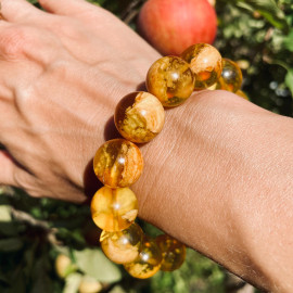 Orange Round Amber Bracelet, Amber Beaded Bracelet