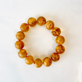🎥 Orange Round Amber Bracelet, Amber Beaded Bracelet