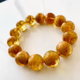 🎥 Orange Round Amber Bracelet, Amber Beaded Bracelet
