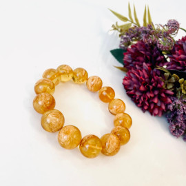 Orange Round Amber Bracelet, Amber Beaded Bracelet