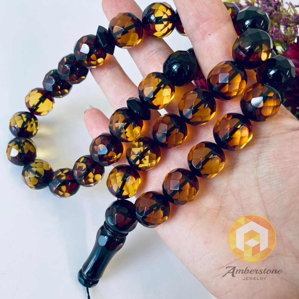 Faceted Cherry Baltic Amber Islamic Prayer beads 12*14mm