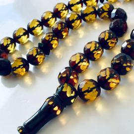 Faceted Cherry Baltic Amber Islamic Prayer beads 12*14mm