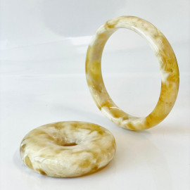 Handmade White and Yellow Bangle Bracelet made from Natural Baltic Amber