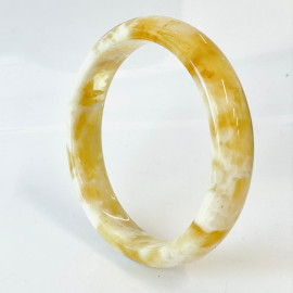 Handmade White and Yellow Bangle Bracelet made from Natural Baltic Amber