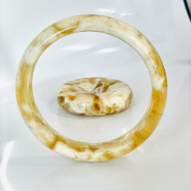 Handmade White and Yellow Bangle Bracelet made from Natural Baltic Amber