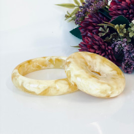 Handmade White and Yellow Bangle Bracelet made from Natural Baltic Amber