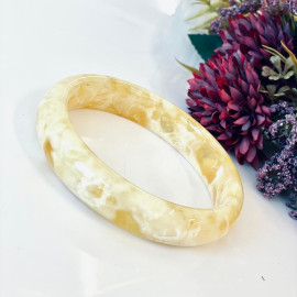 Handmade White and Yellow Bangle Bracelet made from Natural Baltic Amber