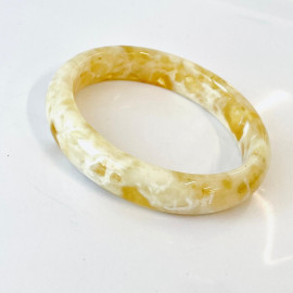 Handmade White and Yellow Bangle Bracelet made from Natural Baltic Amber