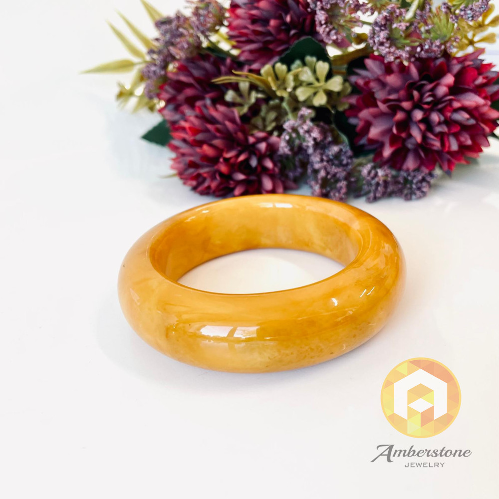 Handmade Egg Yolk Bangle Bracelet made from Natural Baltic Amber