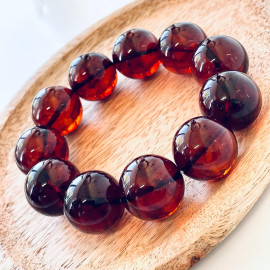 Big Cherry Amber Beaded Bracelet, 20 mm Cherry Beads