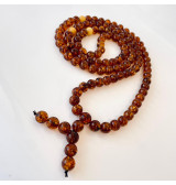 Gold Cognac Natural Amber Mala Buddhist Prayer, 108 beads