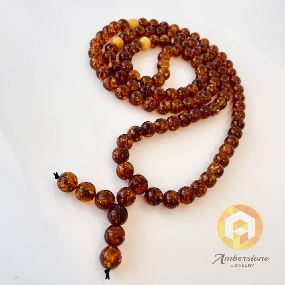 Yellow Natural Amber Mala Buddhist Prayer beads 5mm