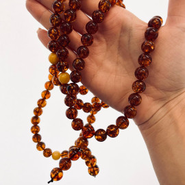 Gold Cognac Natural Amber Mala Buddhist Prayer, 108 beads