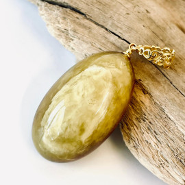 Red Amber Pendant with Fog and 925 Silver Gold-Plated