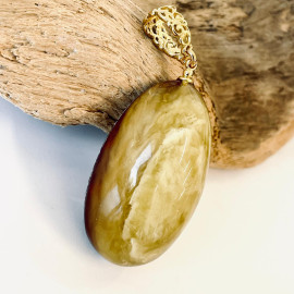 Red Amber Pendant with Fog and 925 Silver Gold-Plated