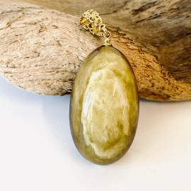 Red Amber Pendant with Fog and 925 Silver Gold-Plated