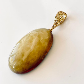 Red Amber Pendant with Fog and 925 Silver Gold-Plated