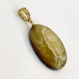 Red Amber Pendant with Fog and 925 Silver Gold-Plated