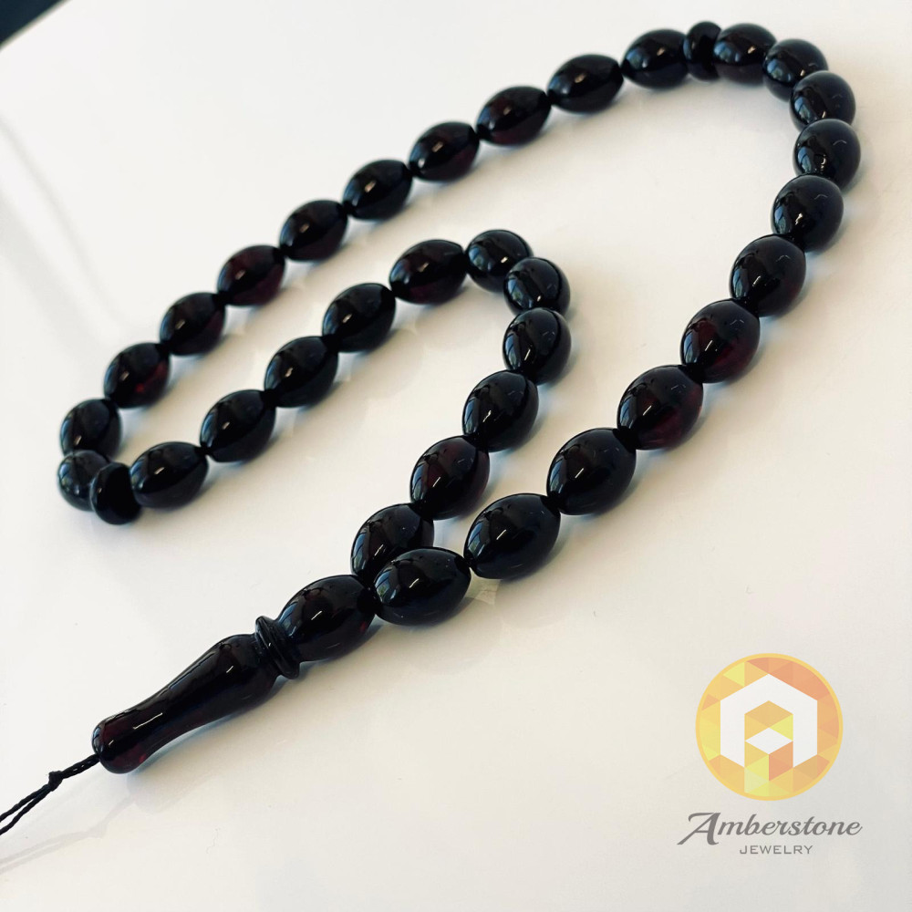 Baltic Amber Moslem Prayer Beads Olives Shape Red Cherry Color Chaplet Baltic Amber Moslem Prayer Beads Olives Shape Red Cherry Color Chaplet
