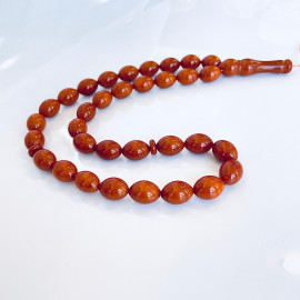 Old German Amber Islamic Rosary with Olive-Shaped Beads