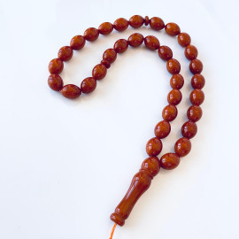 Old German Amber Islamic Rosary with Olive-Shaped Beads