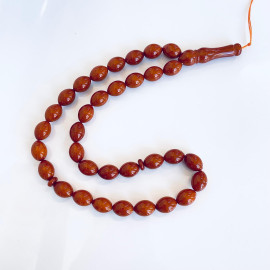Old German Amber Islamic Rosary with Olive-Shaped Beads