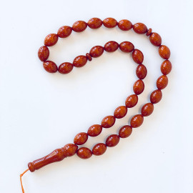 Old German Amber Islamic Rosary with Olive-Shaped Beads