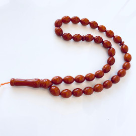 Old German Amber Islamic Rosary with Olive-Shaped Beads