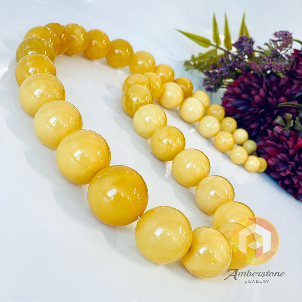 Yellow Amber Necklace, Big Amber Beaded Necklace
